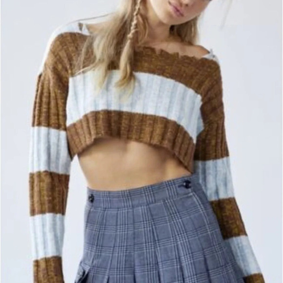 Urban Outfitters BDG Sz S slouchy long sleeve ribbed knit sweater ultra-cropped - Picture 2 of 14